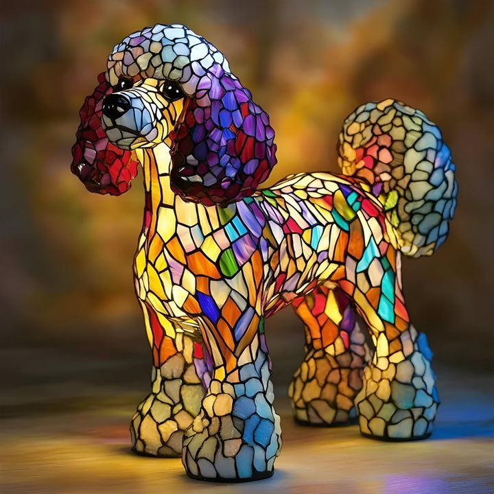 Table Lamp Stained Glass Dog Accent Lighting
