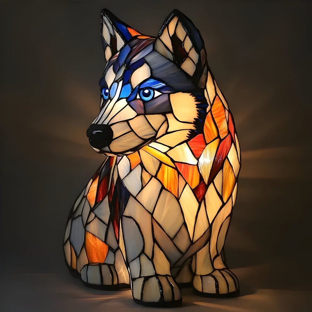 Table Lamp Stained Glass Dog Accent Lighting
