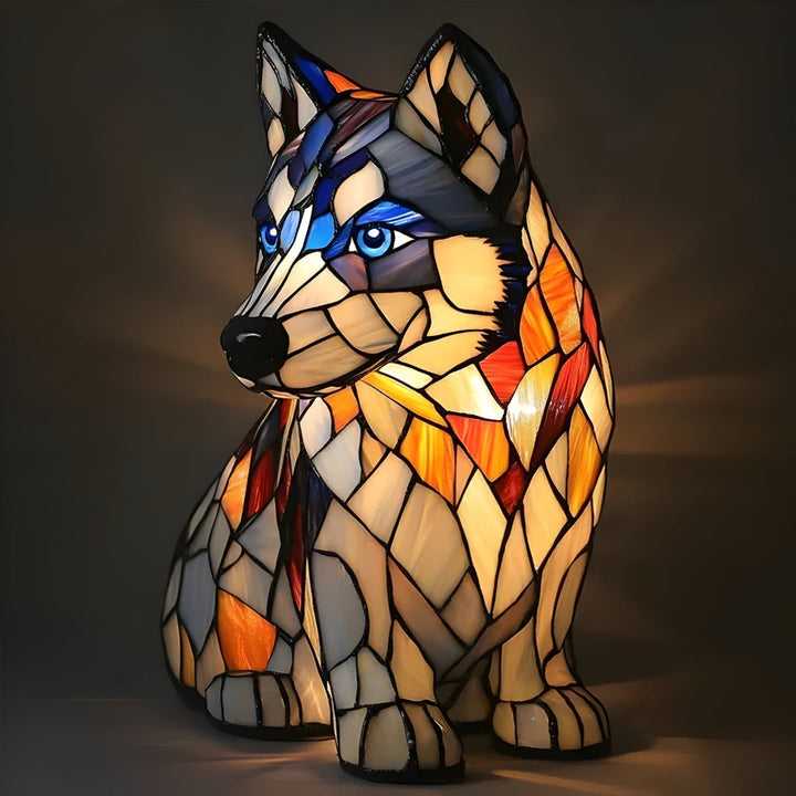 Table Lamp Stained Glass Dog Accent Lighting