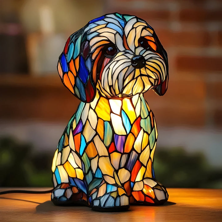 Table Lamp Stained Glass Dog Accent Lighting