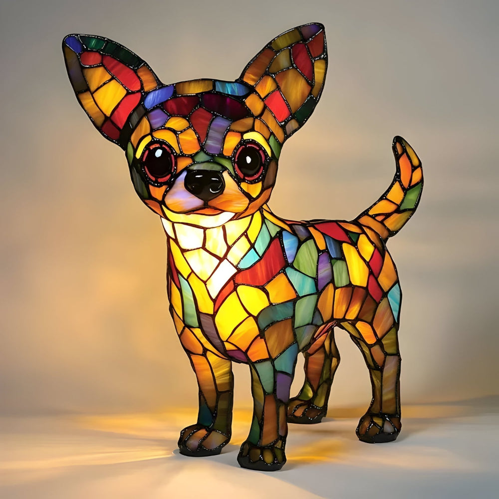 Table Lamp Stained Glass Dog Accent Lighting