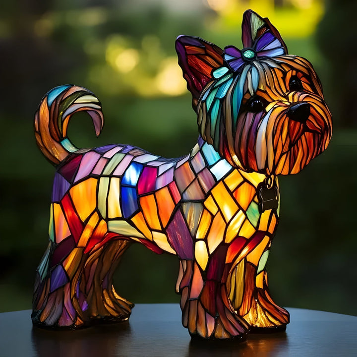 Table Lamp Stained Glass Dog Accent Lighting