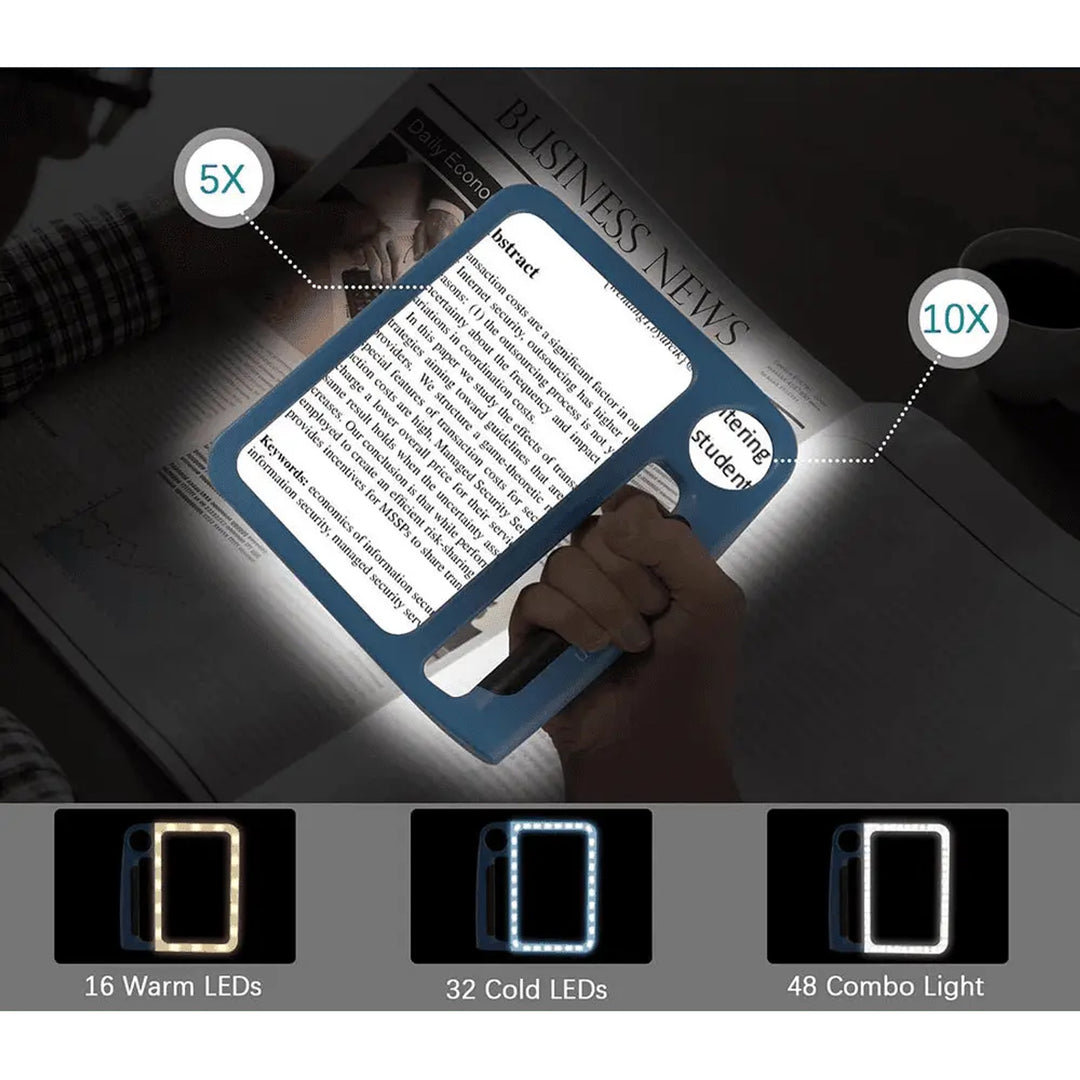Magnifying Glass With Light LED Lighted Handheld Rectangular Magnifier With Dual Lenses And Multiple Magnification Levels - Image 3