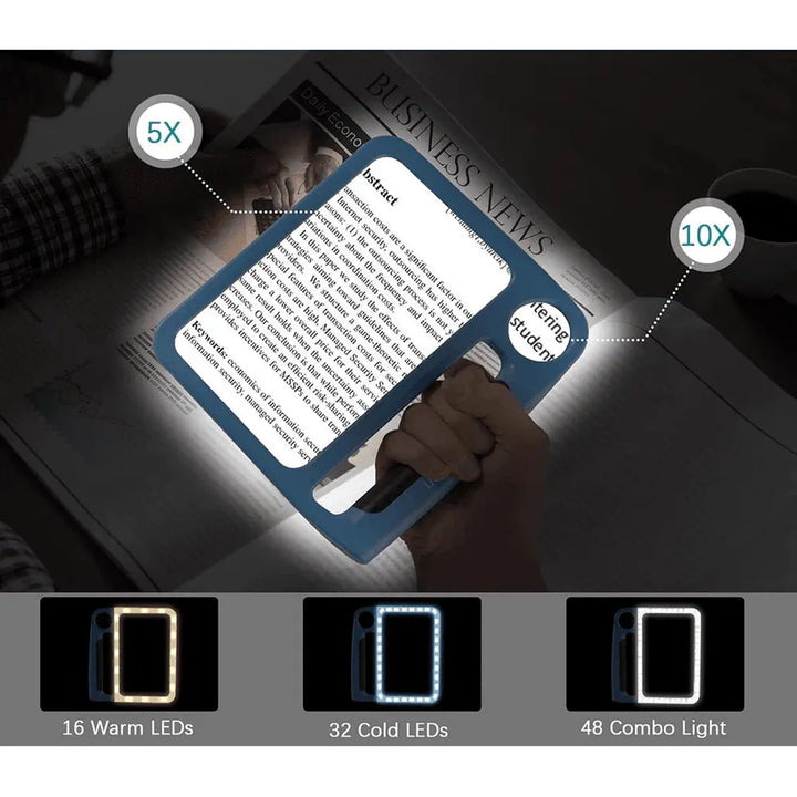 Magnifying Glass With Light LED Lighted Handheld Rectangular Magnifier With Dual Lenses And Multiple Magnification Levels - Image 3