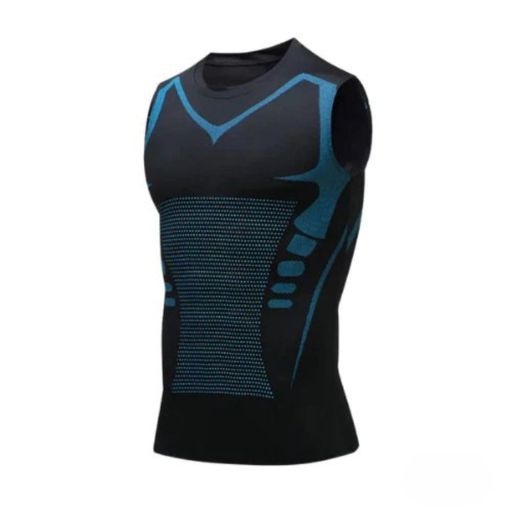 Men's Compression Tank Top Sleeveless Athletic Shirt With Blue Accent Trim For Training - Image 4
