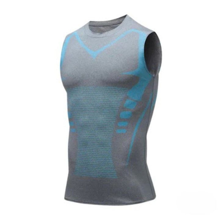 Men's Compression Tank Top Sleeveless Athletic Shirt With Blue Accent Trim For Training - Image 5