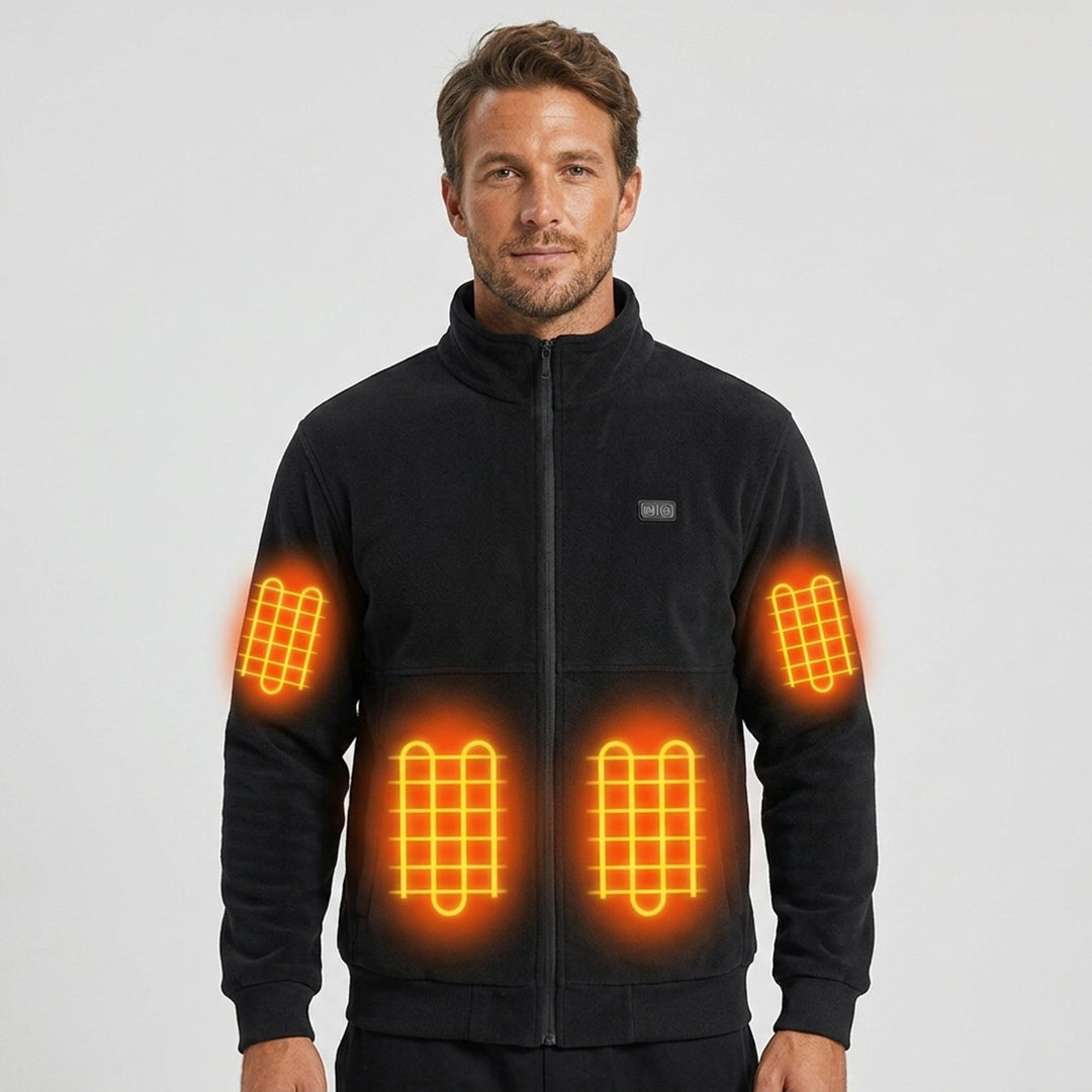 Men's Heated Fleece Jacket With Stand Collar And Full Zip Electric Heating Zones - Image 1