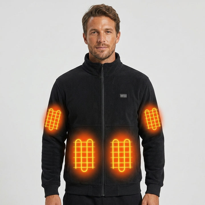 Men's Heated Fleece Jacket With Stand Collar And Full Zip Electric Heating Zones - Image 1