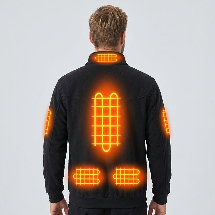 Men's Heated Fleece Jacket With Stand Collar And Full Zip Electric Heating Zones - Image 2