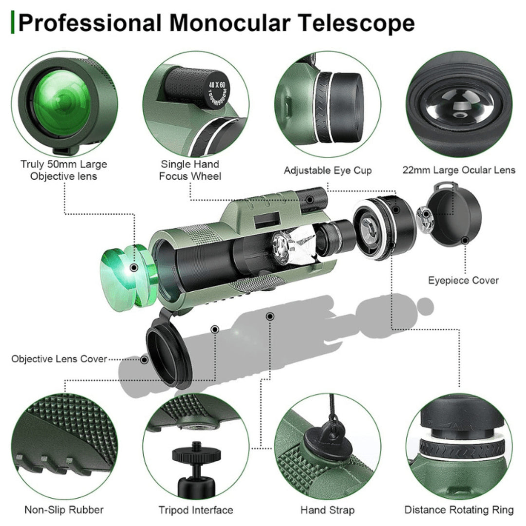 Monocular Telescope High Power Compact Zoom Portable For Bird Watching - Image 3