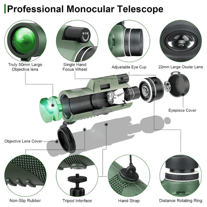 Monocular Telescope High Power Compact Zoom Portable For Bird Watching - Image 3