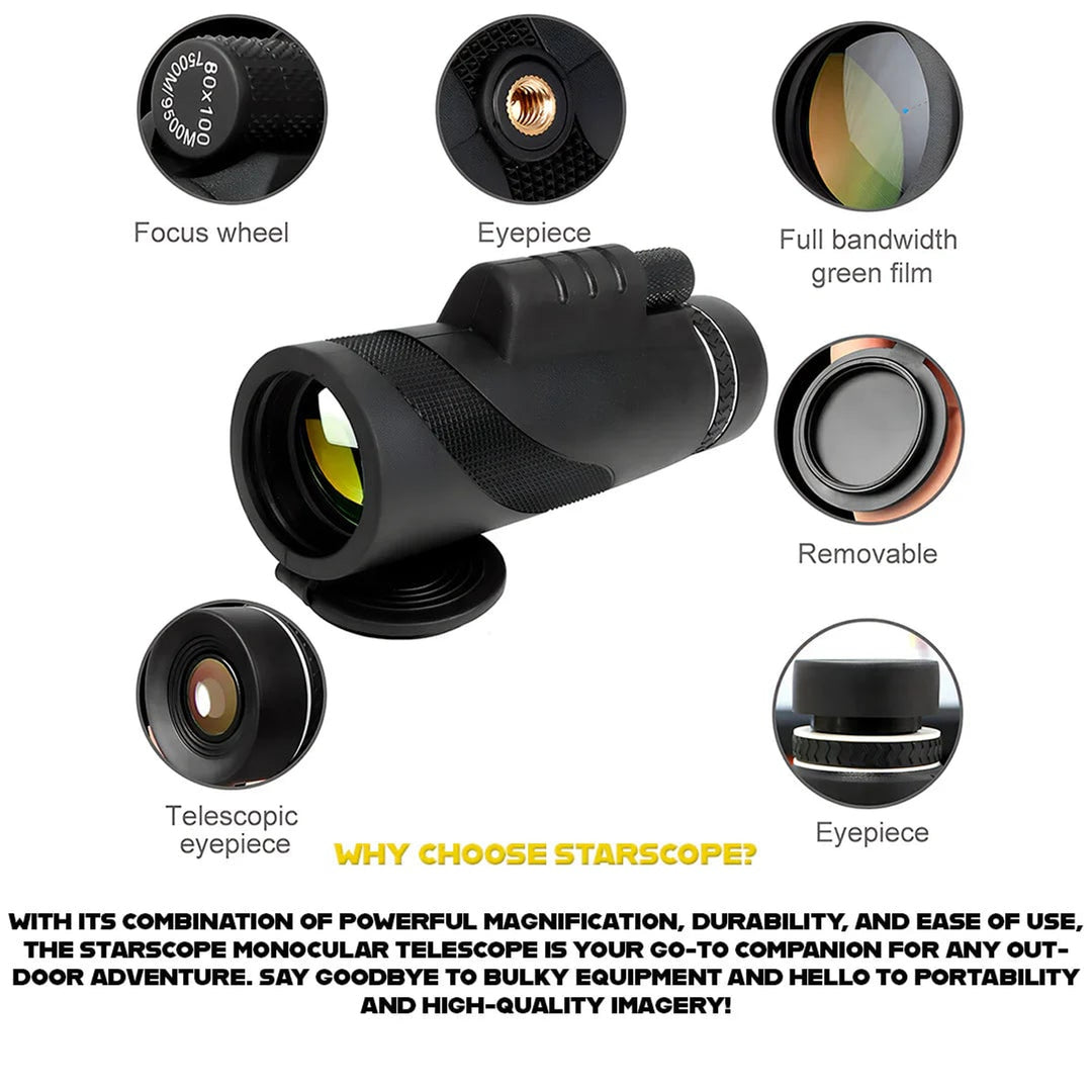 Monocular Telescope Starscope Portable Mini Tripod Phone Adapter Black Plastic - Image 5