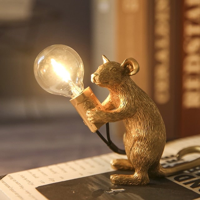 Mouse Lamp Table Desk Decorative Animal Figurine Holding Light Bulb Home Decor - Image 4