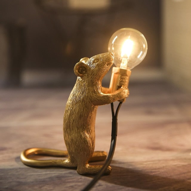 Mouse Lamp Table Desk Decorative Animal Figurine Holding Light Bulb Home Decor - Image 5