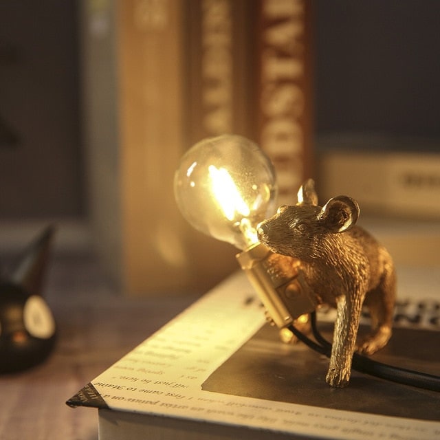 Mouse Lamp Table Desk Decorative Animal Figurine Holding Light Bulb Home Decor - Image 6