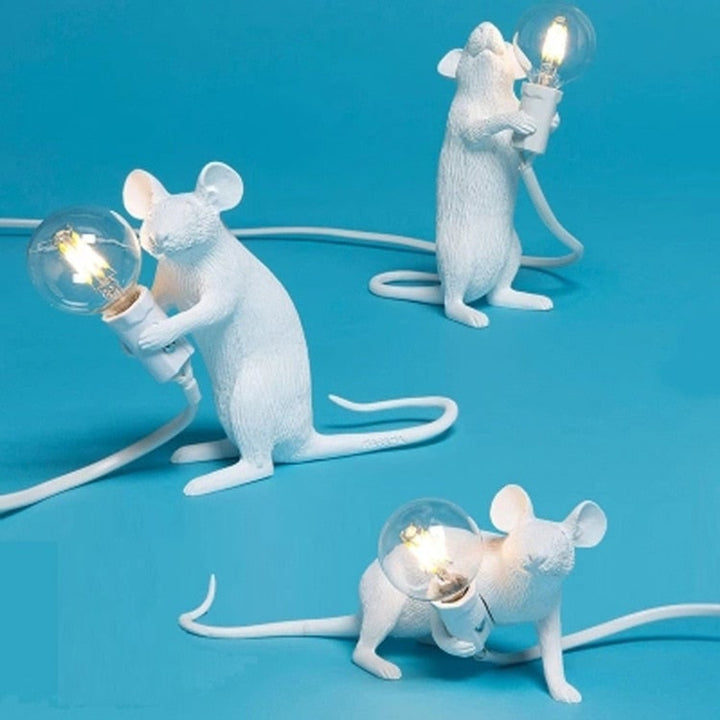 Mouse Lamp Table Desk Decorative Animal Figurine Holding Light Bulb Home Decor - Image 1