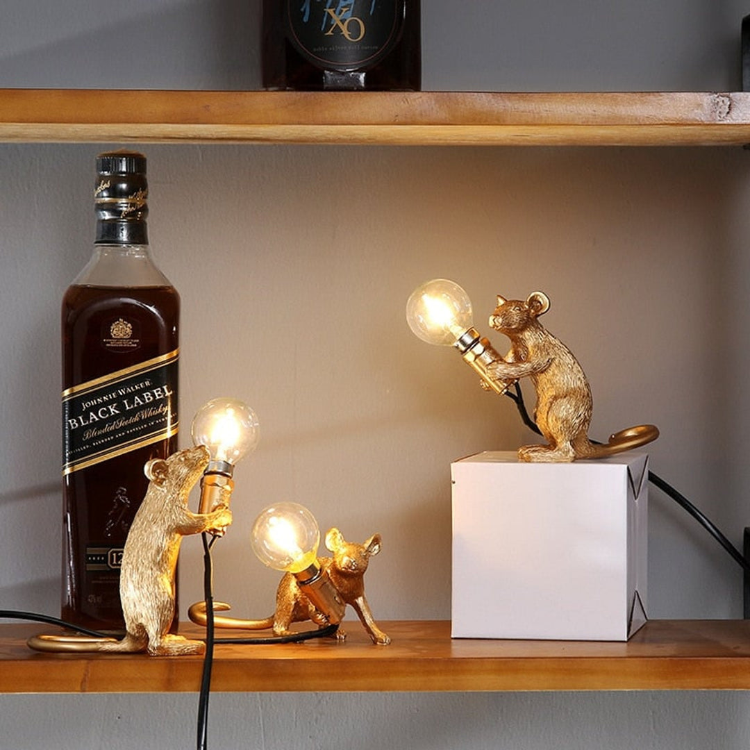 Mouse Lamp Table Desk Decorative Animal Figurine Holding Light Bulb Home Decor - Image 11