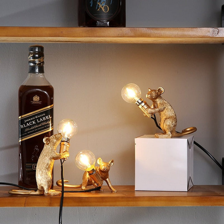 Mouse Lamp Table Desk Decorative Animal Figurine Holding Light Bulb Home Decor - Image 11