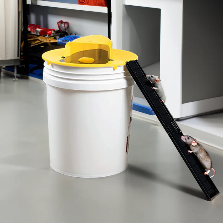 Mouse Rat Trap Bucket Lid Yellow Plastic With Ramp Central Opening For Indoor Outdoor Pest Control - Image 1