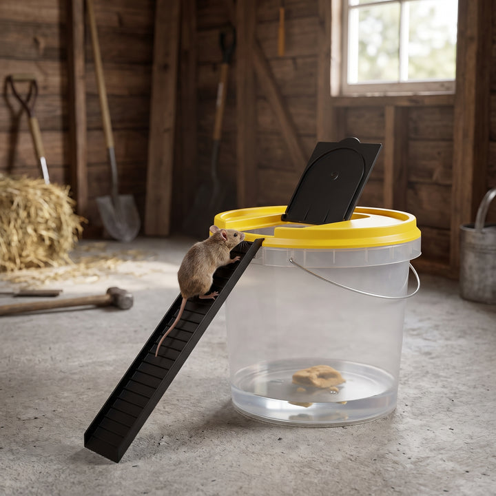 Mouse Trap Automatic Rat Bucket Lid With Ramp Plastic Yellow Black Multi-catch Rodent Catcher - Image 2
