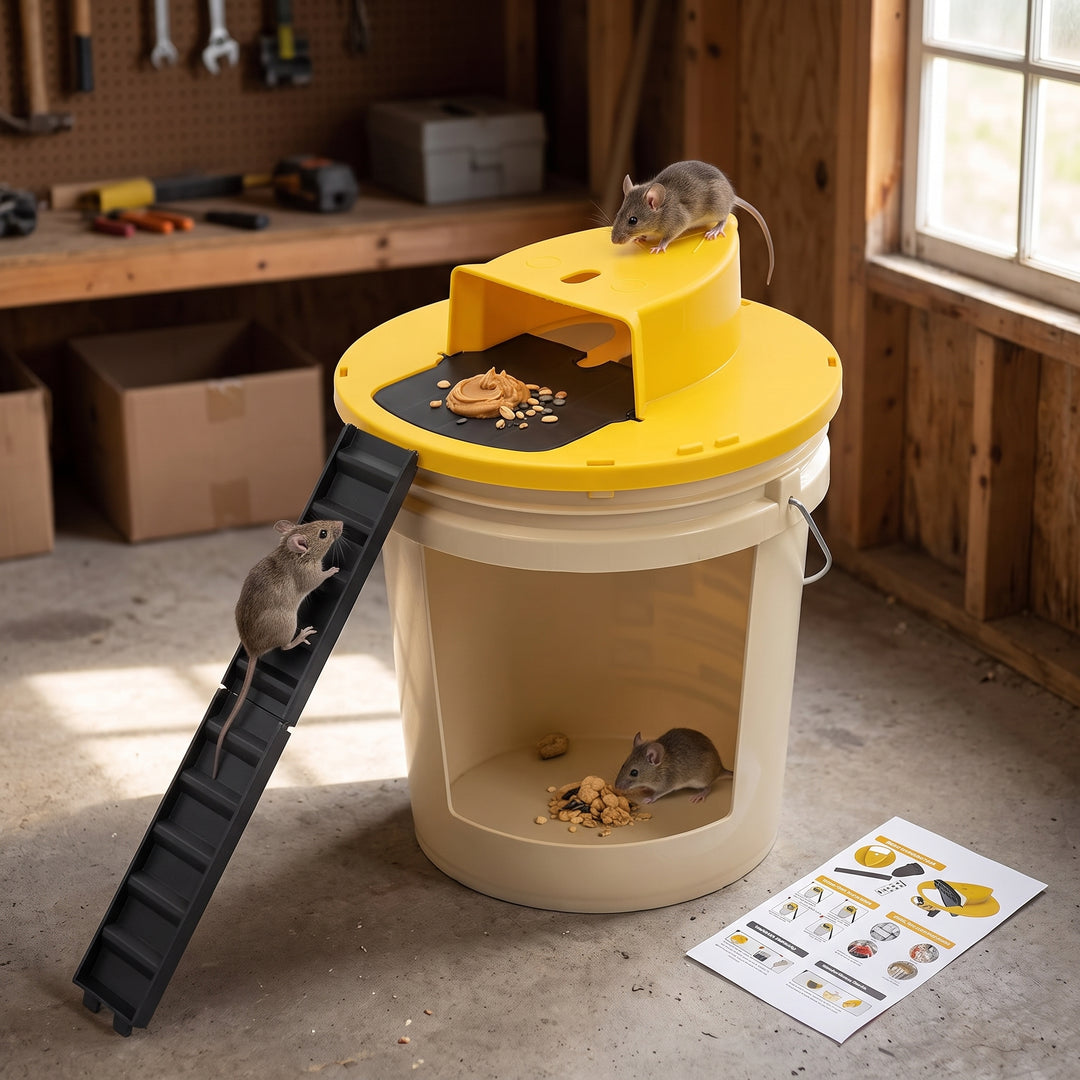 Mouse Trap Automatic Rat Bucket Lid With Ramp Plastic Yellow Black Multi-catch Rodent Catcher - Image 4