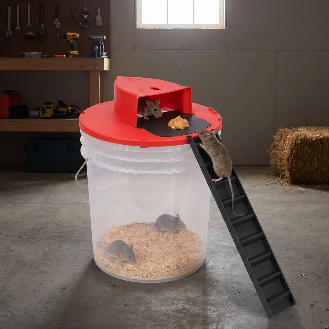 Mouse Trap Automatic Rat Bucket Lid With Ramp Plastic Yellow Black Multi-catch Rodent Catcher - Image 6
