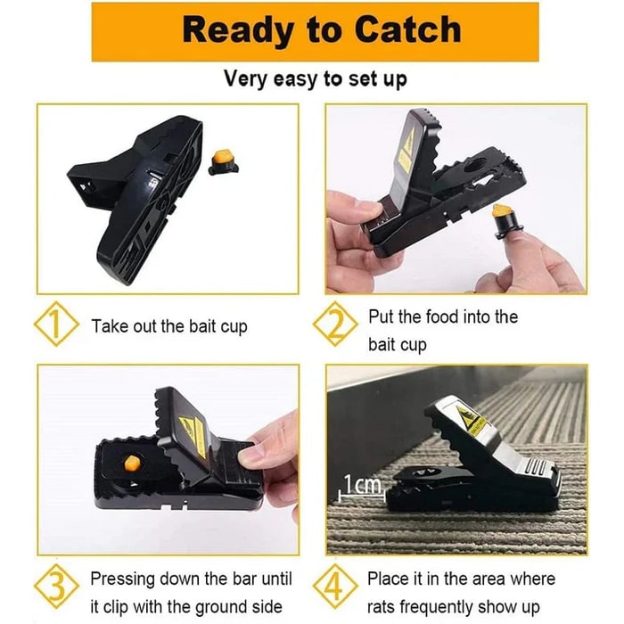 Mouse Trap Plastic Spring-loaded Jaw Pest Rodent Set Of Six Yellow Warning Label - Image 4
