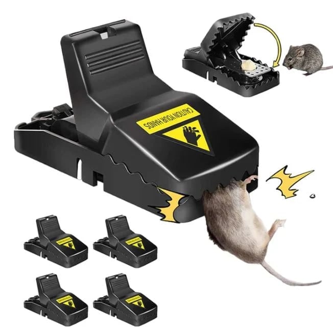 Mouse Trap Reusable Snap Rat For Home Pest Control Plastic Jaw-style With Bait Cup Black - Image 1