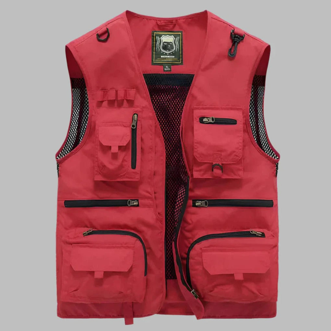 Multi Pocket Vest Utility Fishing Travel Lightweight Zip-Up Sleeveless With Mesh Lining And Adjustable Drawstrings - Image 1