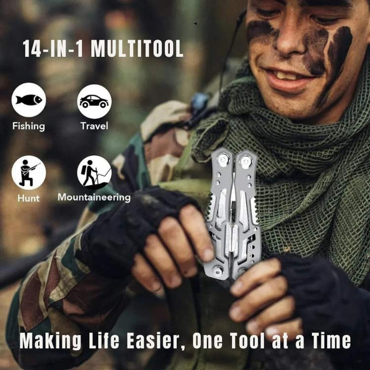 Multi Tool Pliers Pocket Compact Stainless Steel Multifunction With Interchangeable Screwdriver Bits And Belt Pouch - Image 2
