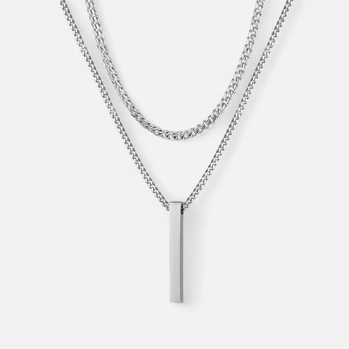 Celzoir | Collier Classy Homme à Pendentif Barre Verticale en Acier Inoxydable – Superposition de Chaînes Cubaine et Corde de Blé