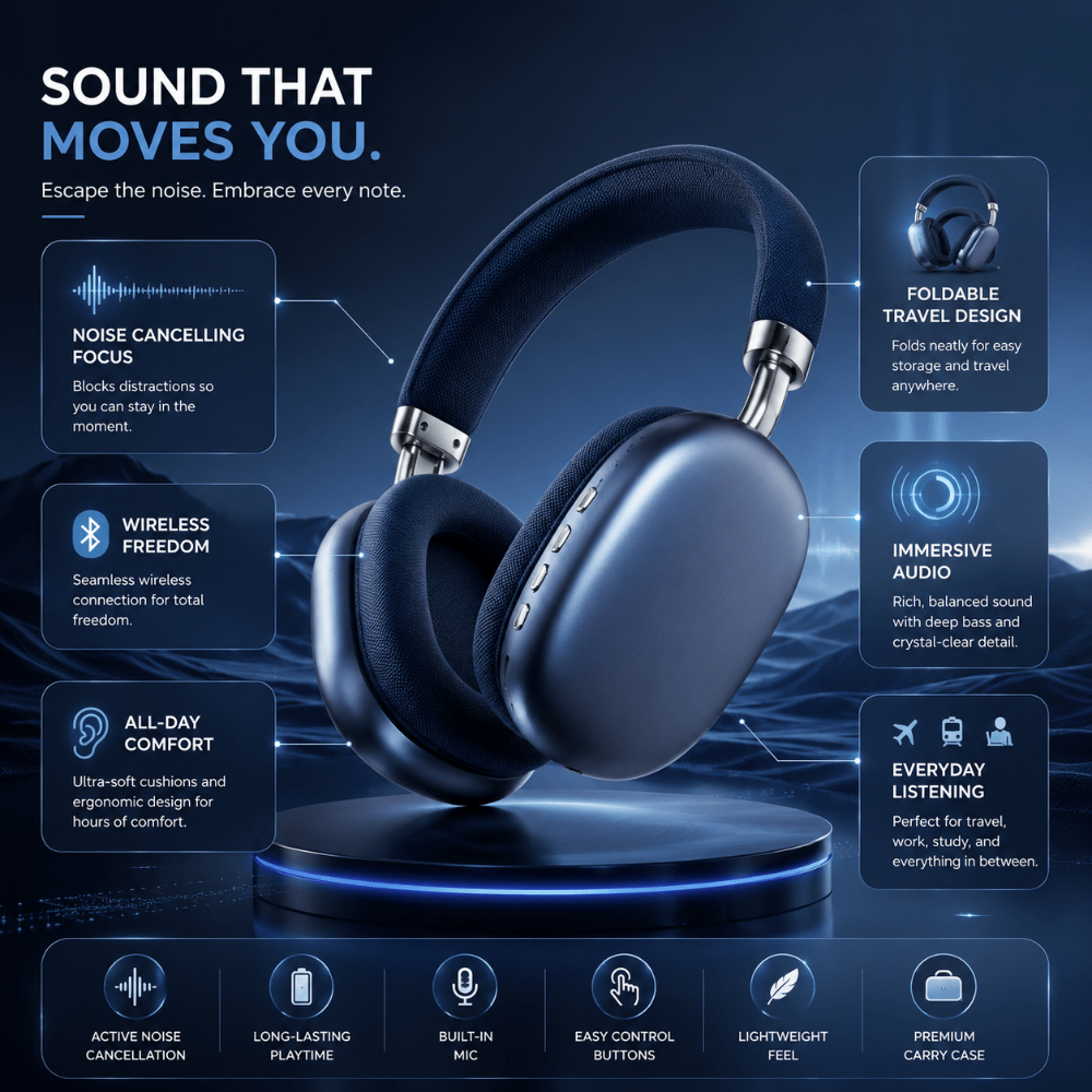 Noise Cancelling Wireless Bluetooth Headphones Over-Ear - Image 4