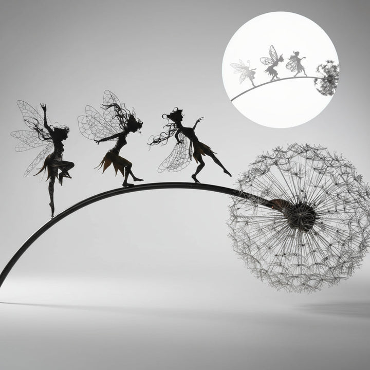 Metal Fairy Garden Sculpture with Stake for Outdoor Decor