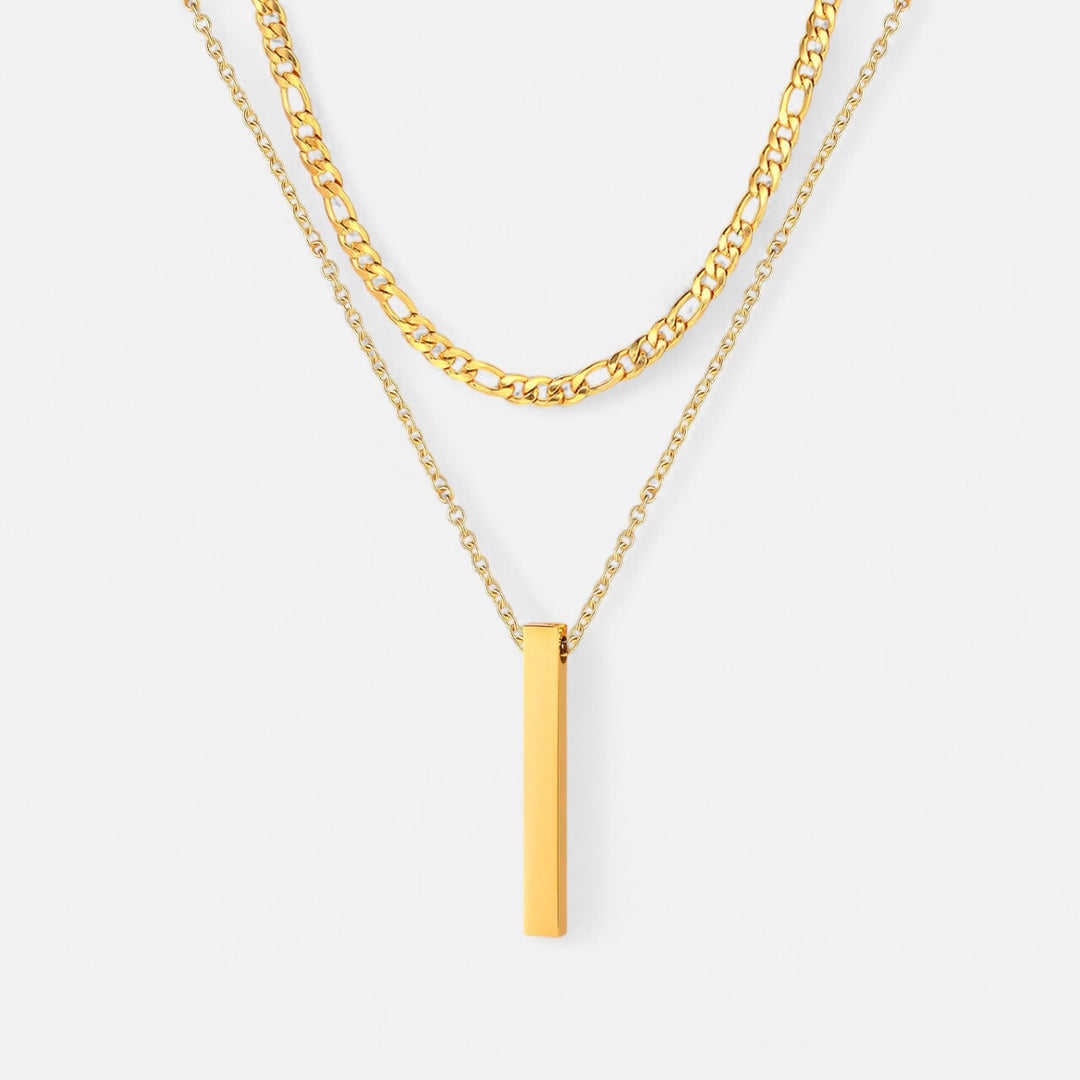 Celzoir | Collier Classy Homme à Pendentif Barre Verticale en Acier Inoxydable – Superposition de Chaînes Cubaine et Corde de Blé