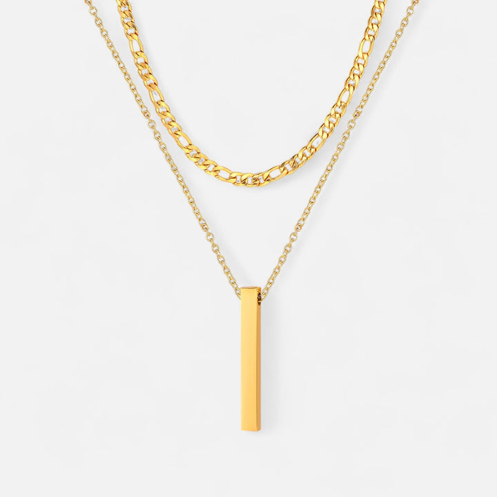 Celzoir | Collier Classy Homme à Pendentif Barre Verticale en Acier Inoxydable – Superposition de Chaînes Cubaine et Corde de Blé