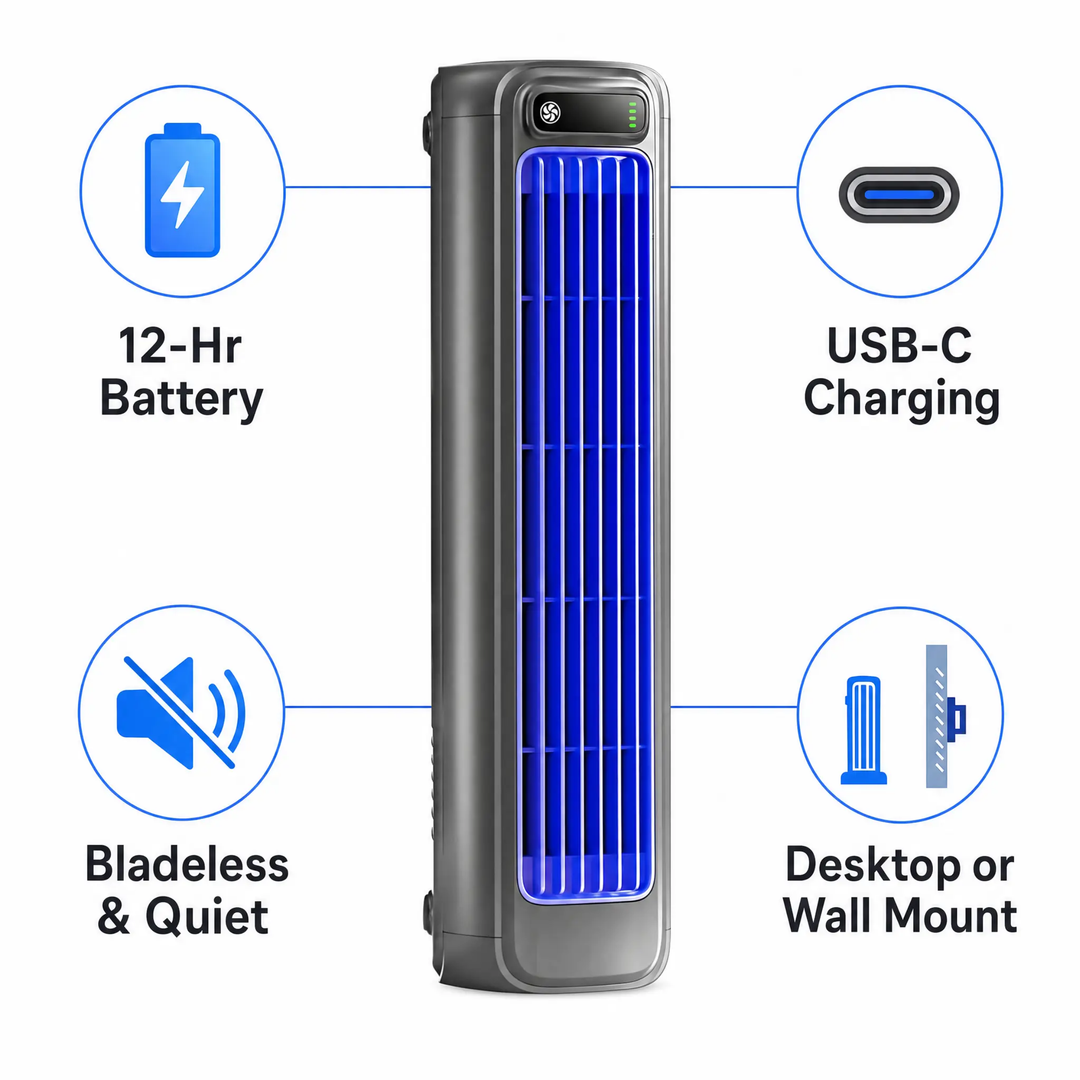 Portable Air Conditioner Rechargeable Tower Fan Quiet Cooling 12-Hour Battery - Image 4