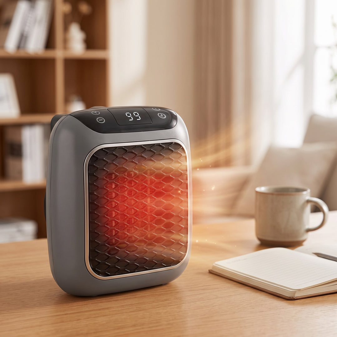 Portable Electric Heater Mini Space With Digital Display And Energy Efficient Plug-In Design - in-use