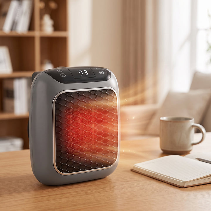 Portable Electric Heater Mini Space With Digital Display And Energy Efficient Plug-In Design - in-use