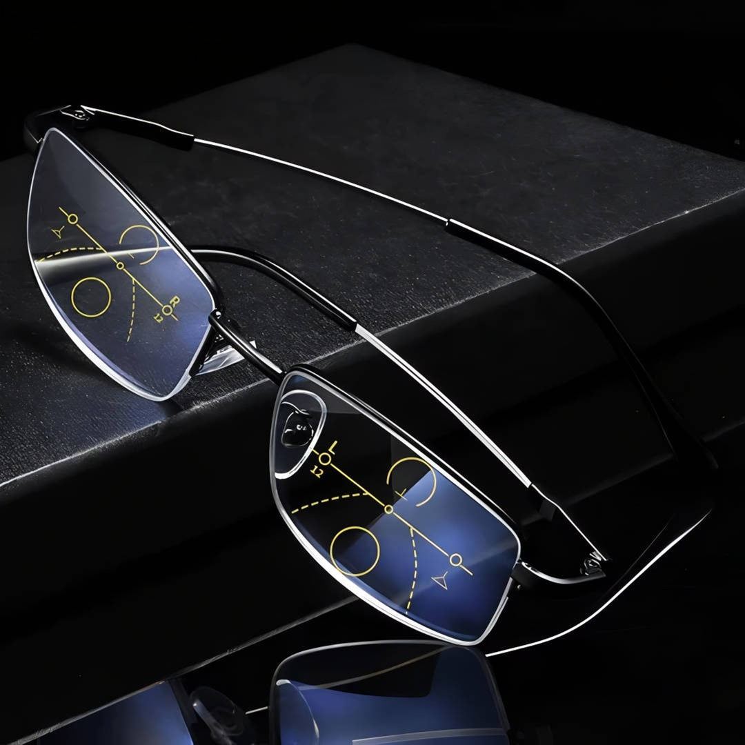 Progressive Reading Glasses Light Blocking Half-Rim Rectangular Frames - Image 2