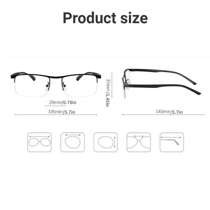 Progressive Reading Glasses Light Blocking Half-Rim Rectangular Frames - Image 7