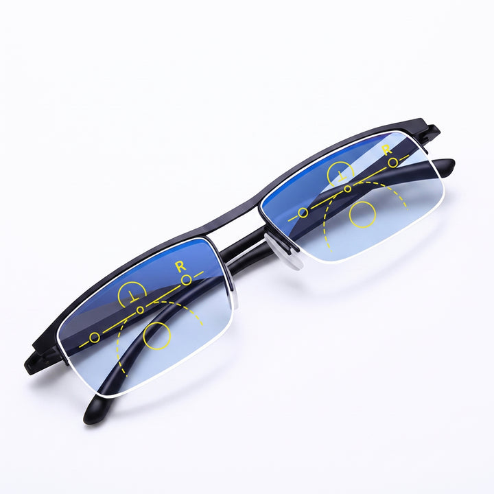 Progressive Reading Glasses Light Blocking Half-Rim Rectangular Frames - Image 1