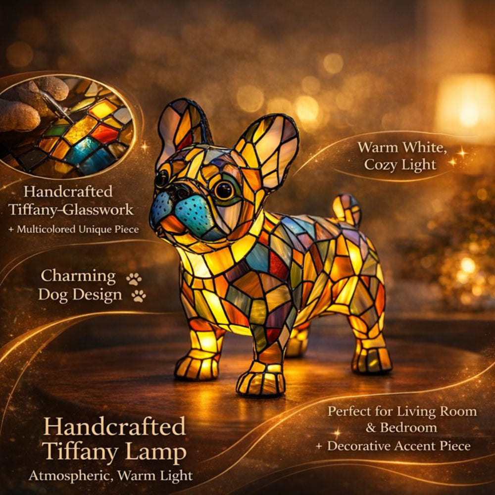 Table Lamp Stained Glass Dog Accent Lighting