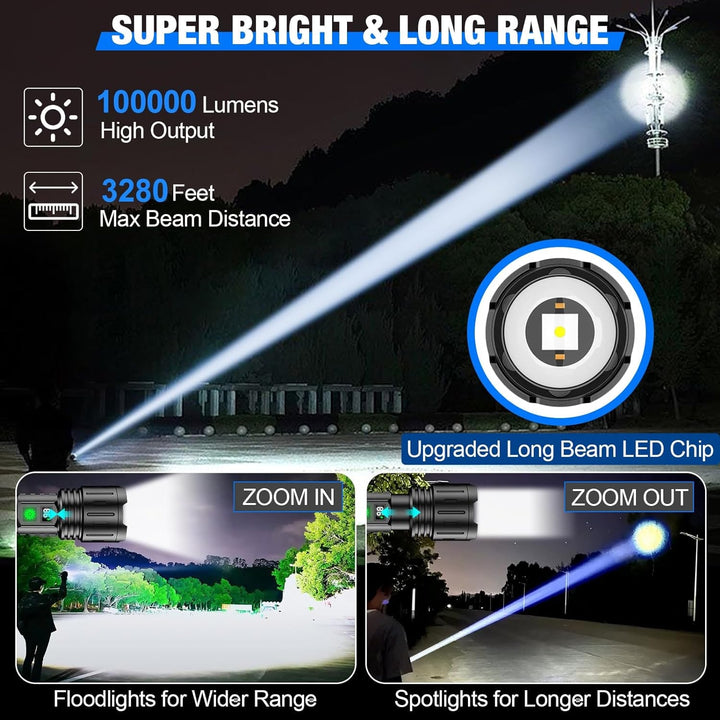 Rechargeable Flashlight LED High Lumen Bright Handheld With Wrist Strap And Carrying Case - Image 2