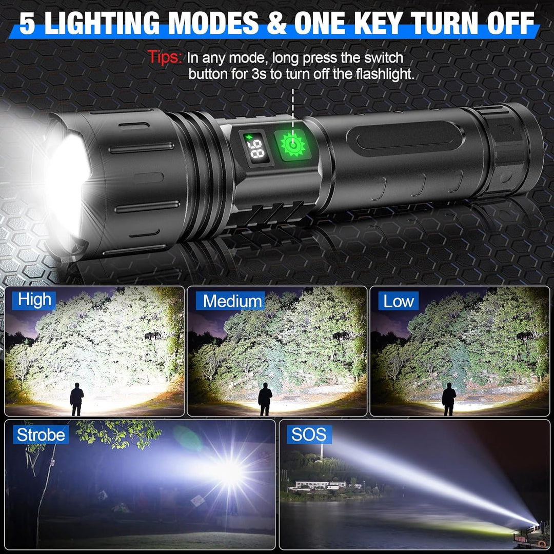Rechargeable Flashlight LED High Lumen Bright Handheld With Wrist Strap And Carrying Case - Image 3