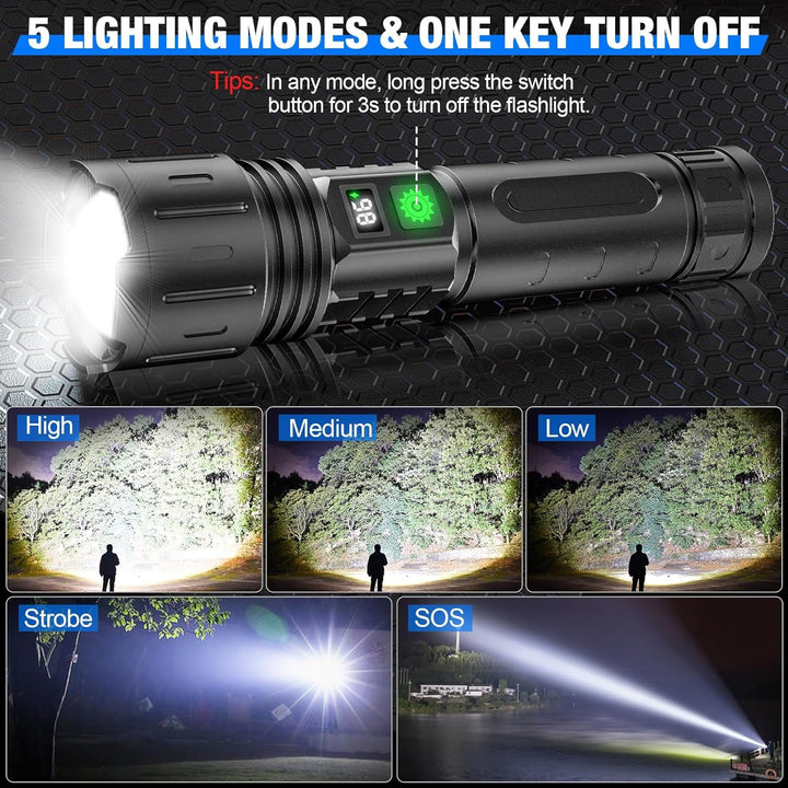 Rechargeable Flashlight LED High Lumen Bright Handheld With Wrist Strap And Carrying Case - Image 3