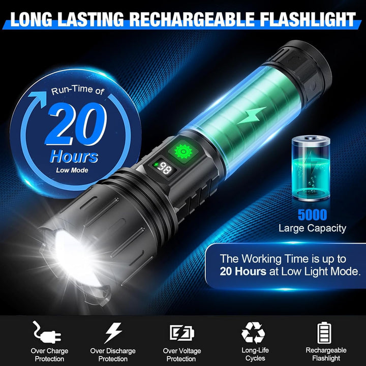 Rechargeable Flashlight LED High Lumen Bright Handheld With Wrist Strap And Carrying Case - Image 5