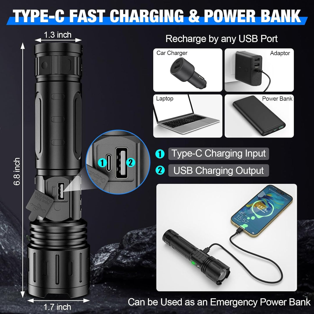 Rechargeable Flashlight LED High Lumen Bright Handheld With Wrist Strap And Carrying Case - Image 6