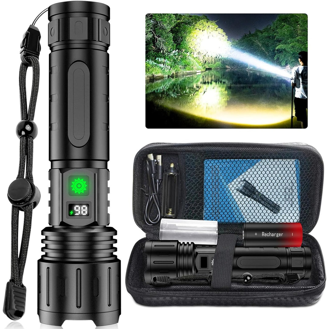 Rechargeable Flashlight LED High Lumen Bright Handheld With Wrist Strap And Carrying Case - Image 1