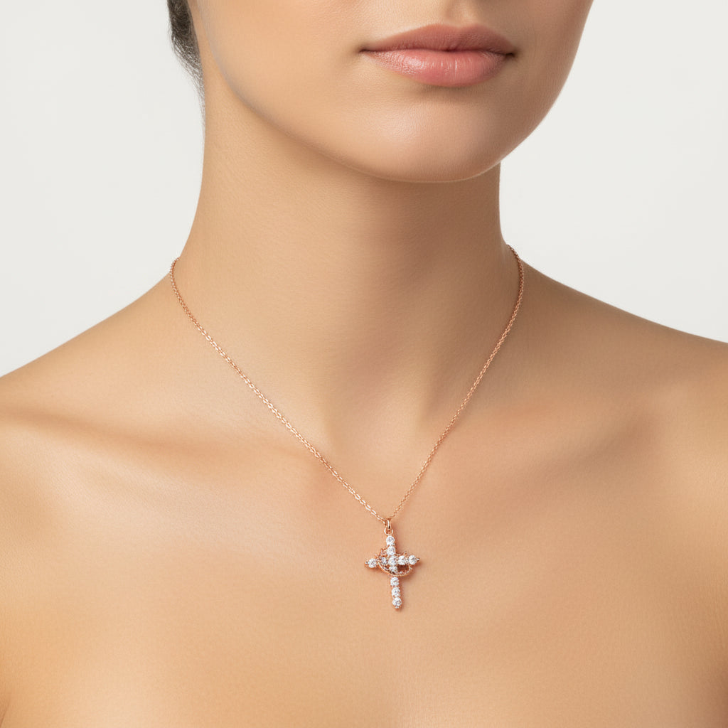 Cross Necklace Crown Pendant Gold Silver Faith Jewelry Gift