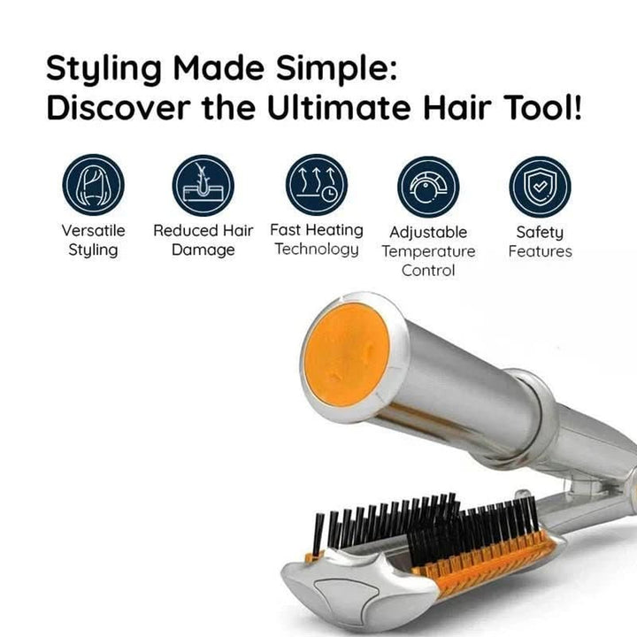 Rotating Hair Brush 2-in-1 Auto-Spin Styling Straightening Silver Orange Finish - Image 4